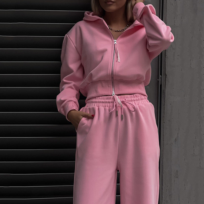 Damen Sportliches Fleece-Loungewear-Set mit Reißverschluss und elastischem Bund Heidi-Mode