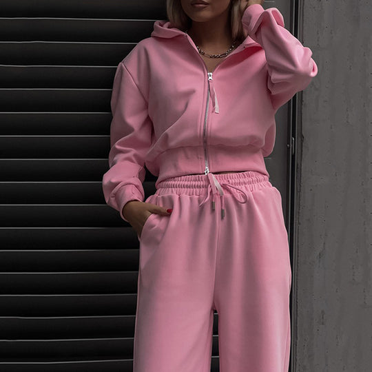 Damen Sportliches Fleece-Loungewear-Set mit Reißverschluss und elastischem Bund Heidi-Mode