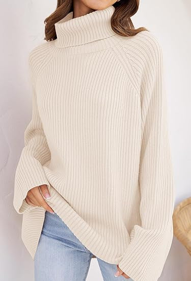 Damen Feinstrickpullover mit hohem Kragen und weitem Schnitt Heidi-Mode