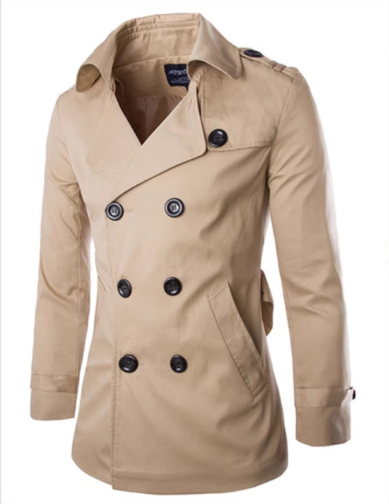 Herren eleganter Trenchcoat mit doppelter Knopfleiste und seitlichen Eingrifftaschen Heidi-Mode