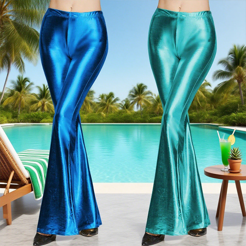 Damen Hochglänzende Schlaghose aus elastischem Material Heidi-Mode