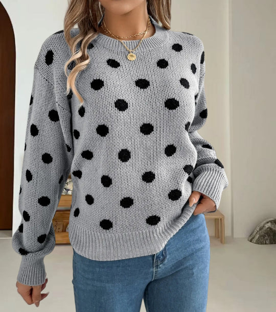 Damen Grobstrickpullover mit gepunktetem Muster und lässigem Schnitt Heidi-Mode
