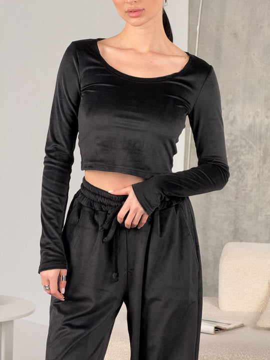Damen modisches Crop-Top und bequeme Freizeithose Set Heidi-Mode