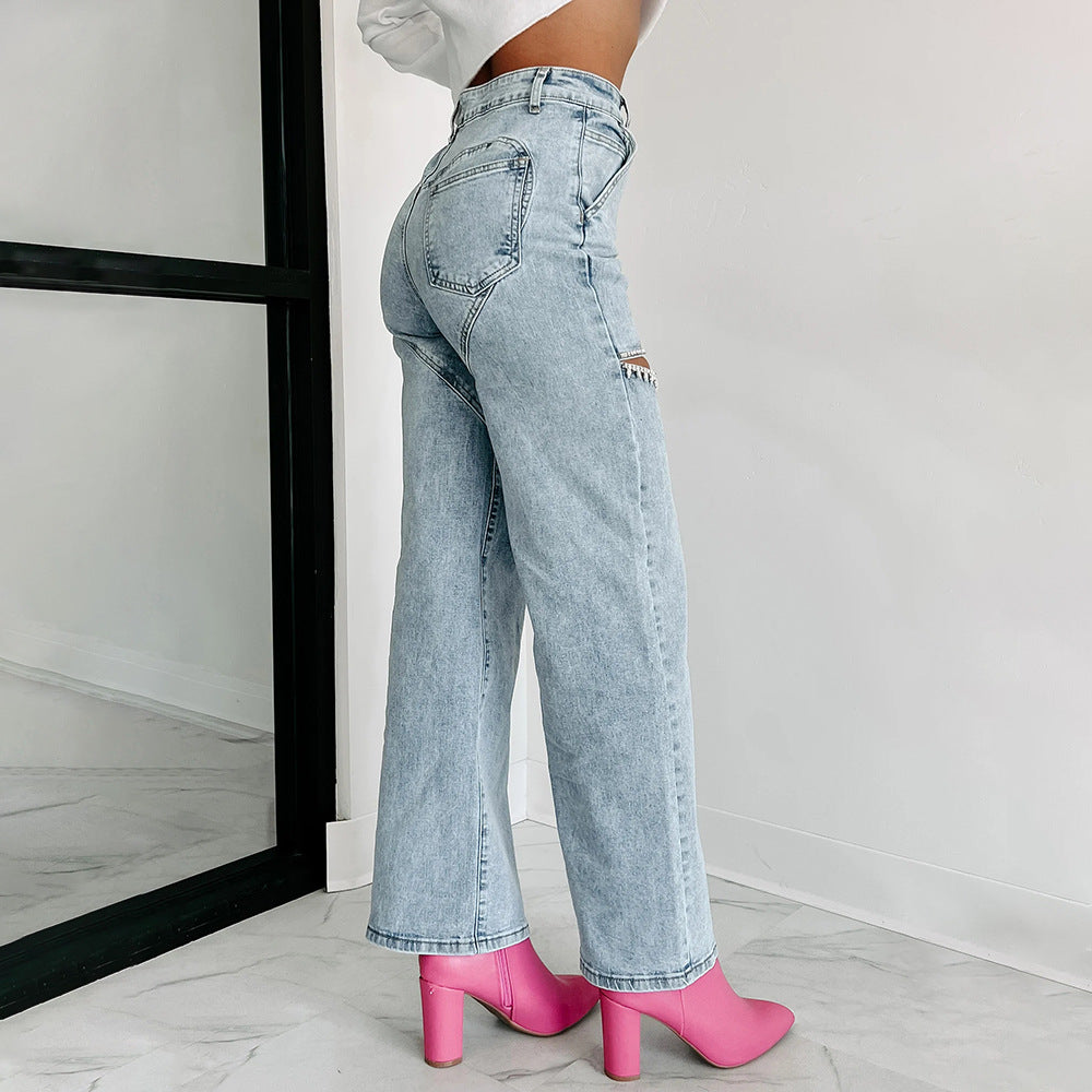 Damen Hochtaillierte Jeans mit durchbrochenem Design Heidi-Mode
