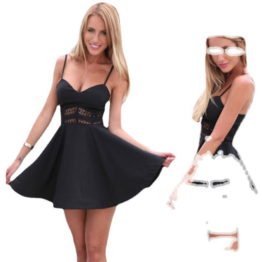 Damen A-Linien Sommer Mini Kleid mit Spitzenoberteil Detail Heidi-Mode