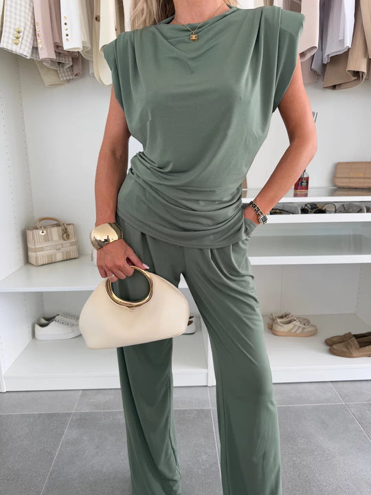 Damen eleganter Loungewear Jumpsuit mit strukturierten Ärmeln und weitem Schnitt Heidi-Mode
