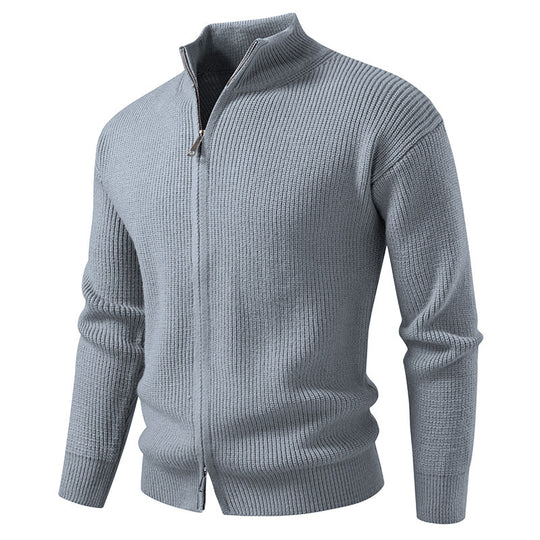 Herren Strickjacke mit hohem Kragen und innovativem Reißverschluss Heidi-Mode