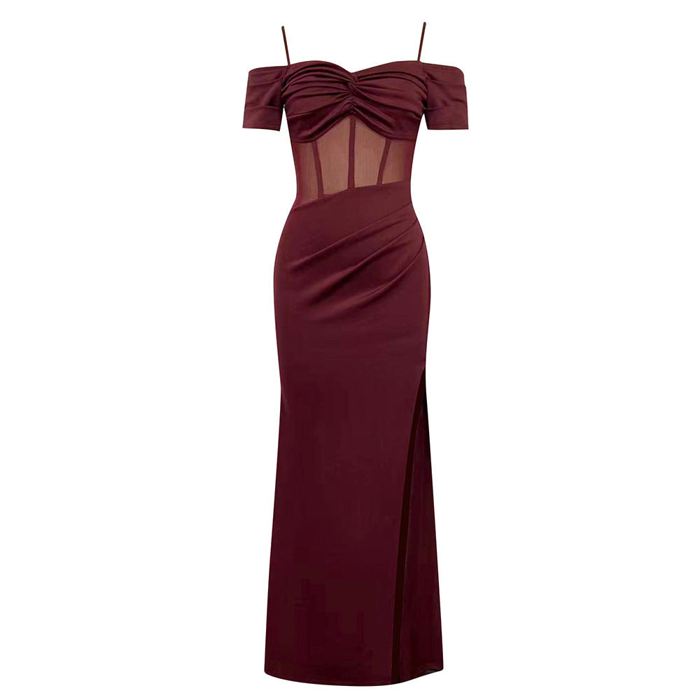 Damen Maxikleid mit schicker Raffung und sexy Schlitz Heidi-Mode