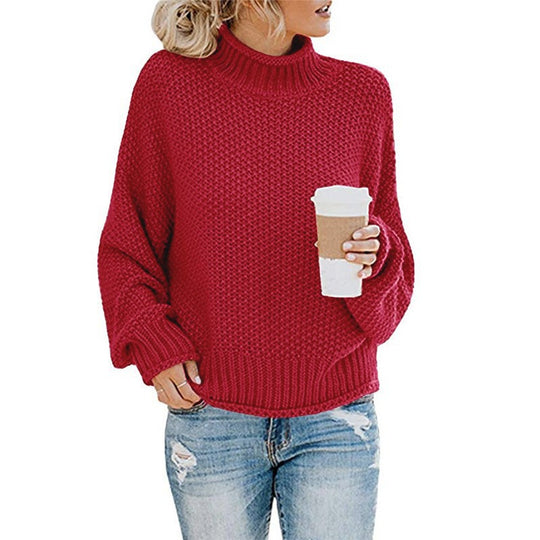 Damen modischer Pullover mit hohem Kragen und strukturierter Textur Heidi-Mode