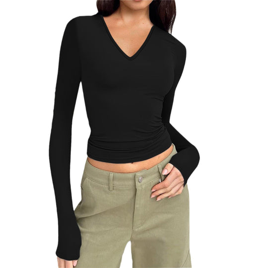 Damen Langarmshirt mit V-Ausschnitt von Heidi-Mode