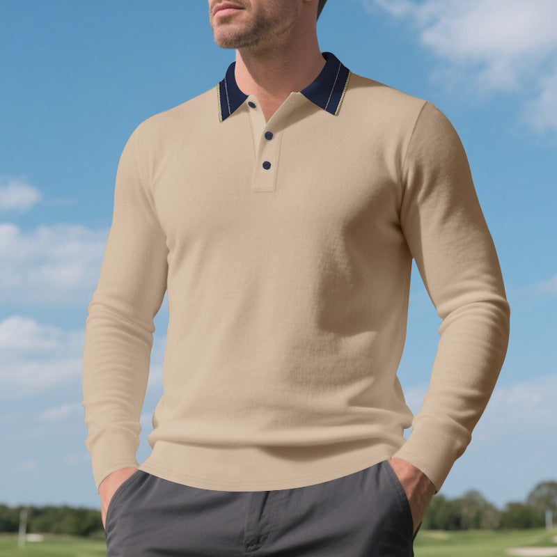 Herren Langarm-Poloshirt aus weichem Baumwollmix mit strukturiertem Kragen Heidi-Mode