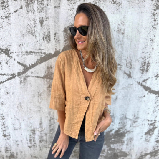 Damen Leichtes Leinenblazer mit kurzer Arm Heidi-Mode