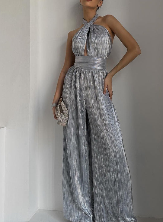 Damen Jumpsuit mit elegantem Wickeldesign und raffinierten Falten Heidi-Mode