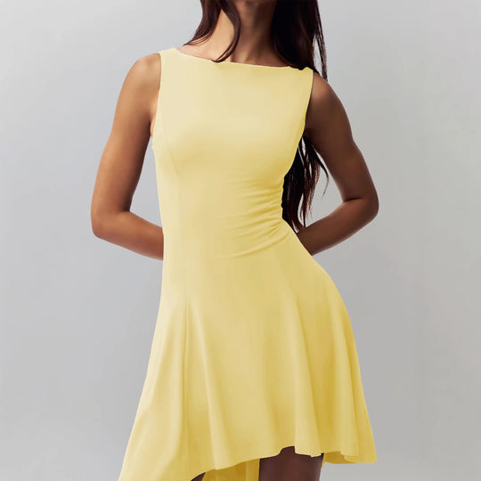Damen elegantes Kleid mit asymmetrischem Saum und figurbetontem Design Heidi-Mode
