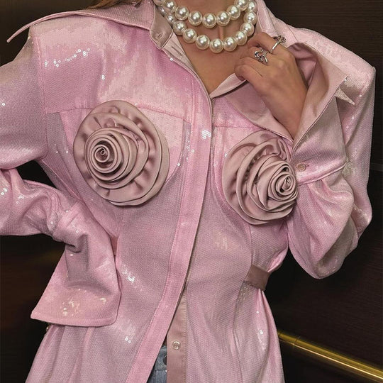 Damen Glamouröse Bluse mit 3D-Rosenapplikationen und Glitzer Heidi-Mode