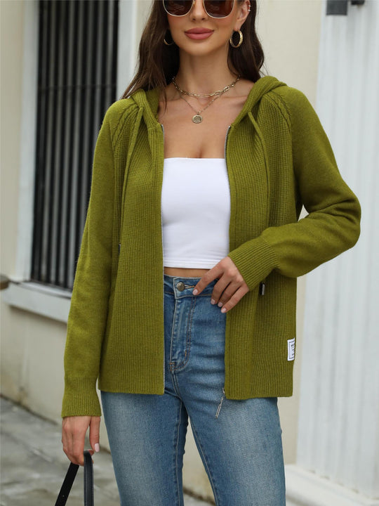 Damen legerer Strickcardigan mit Kapuze und Reißverschluss Heidi-Mode