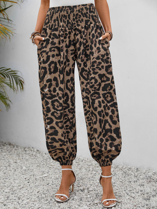 Damen Aladin-Hose mit elastischem Bund und modernem Leopardenmuster Heidi-Mode