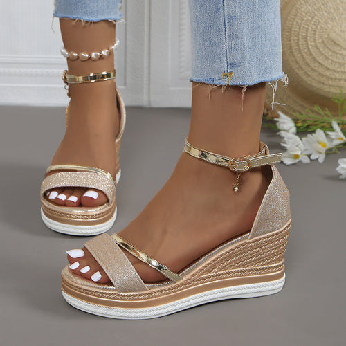Damen Wedge-Sandalen mit funkelndem Obermaterial und elegantem Riemendesign Heidi-Mode