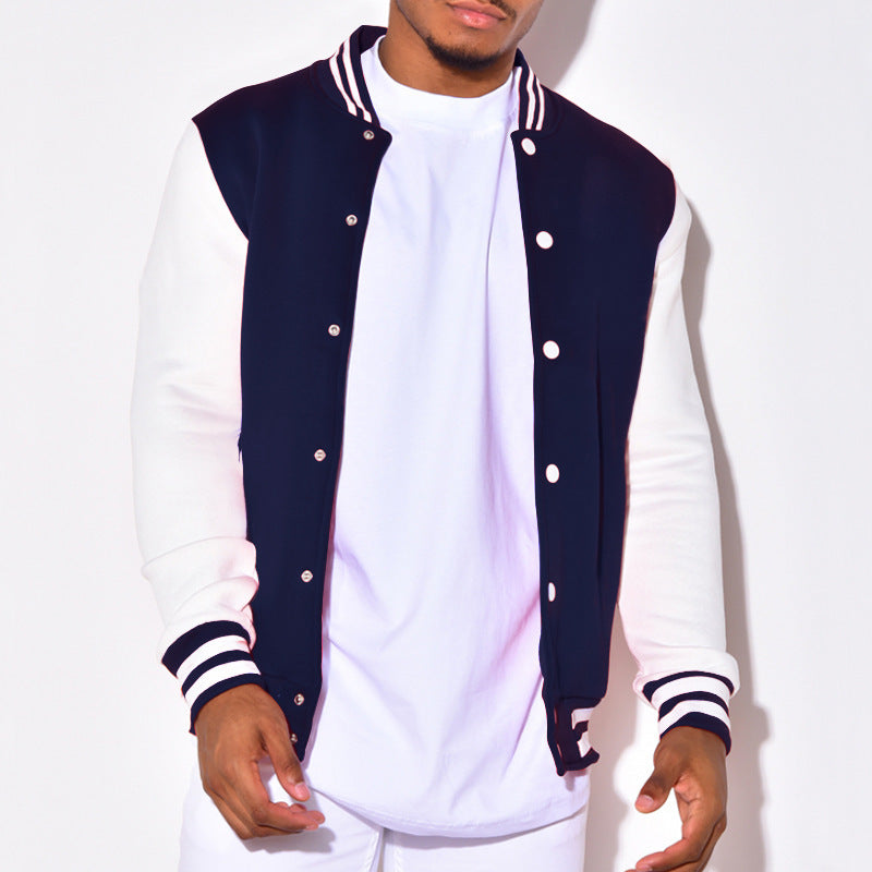 Herren Collegejacke mit kontrastierenden Ärmeln und Druckknopfverschlüssen Heidi-Mode
