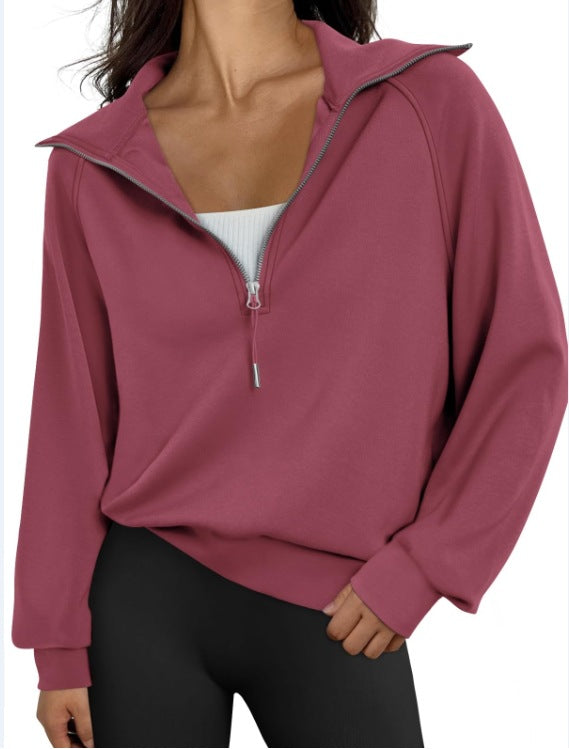 Damen lässiger Sweatpullover mit hohem Kragen und Reißverschluss Heidi-Mode
