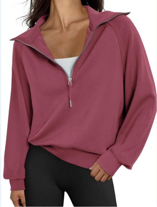 Damen lässiger Sweatpullover mit hohem Kragen und Reißverschluss Heidi-Mode