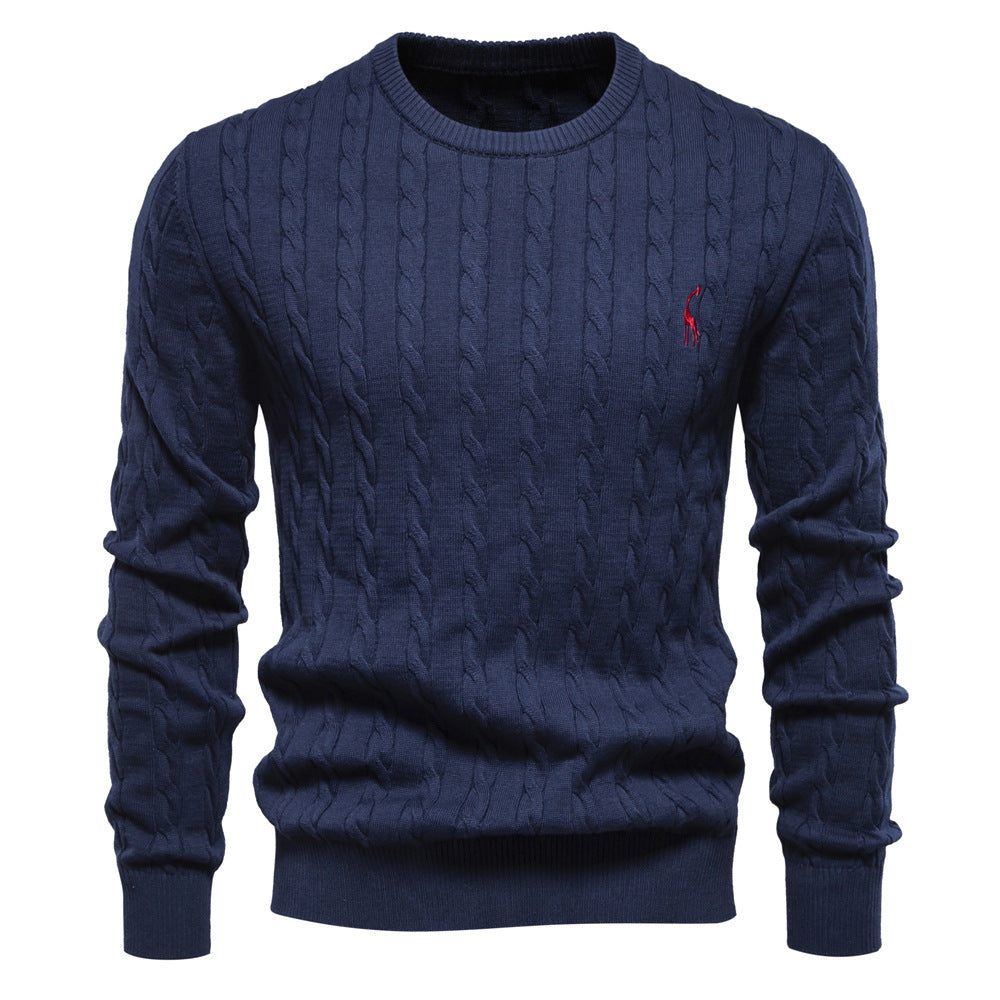 Herren Strickpullover mit Zopfmuster und Rundhalsausschnitt Heidi-Mode