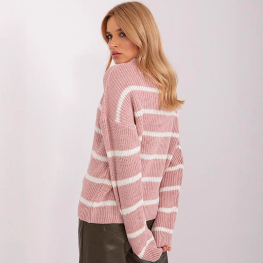 Damen lässiger Strickpullover mit modernem Streifenmuster und weitem Schnitt Heidi-Mode