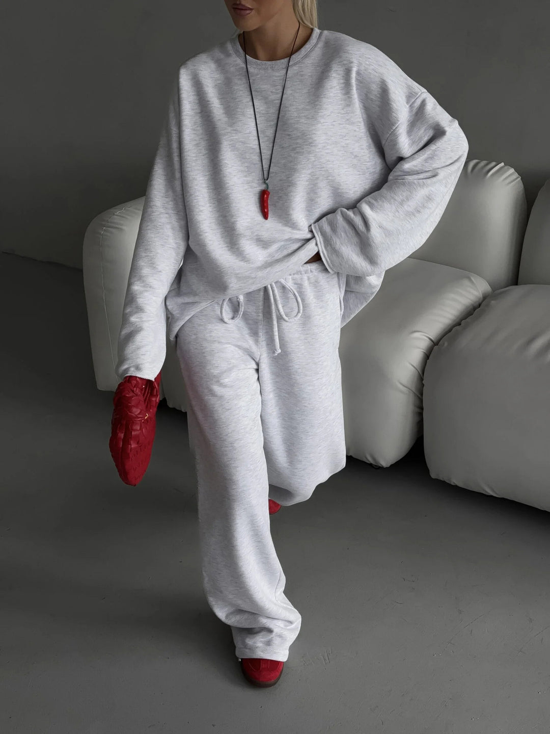 Damen Oversized Loungewear-Set mit Kordelzug und modernem Schnitt Heidi-Mode