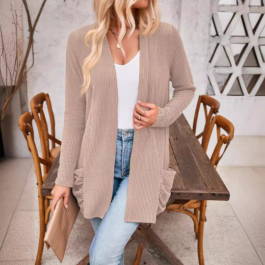 Damen Strickjacke mit Raffung und praktischen Taschen Heidi-Mode