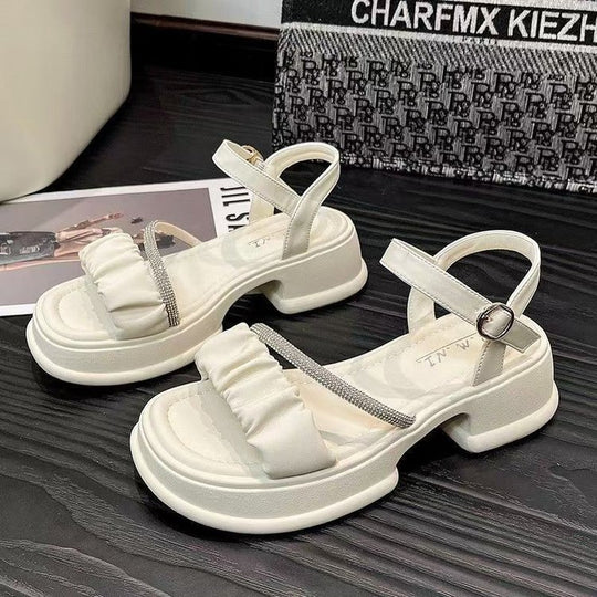 Damen Sandalen mit raffiniertem Rüschendesign und modischem Blockabsatz Heidi-Mode