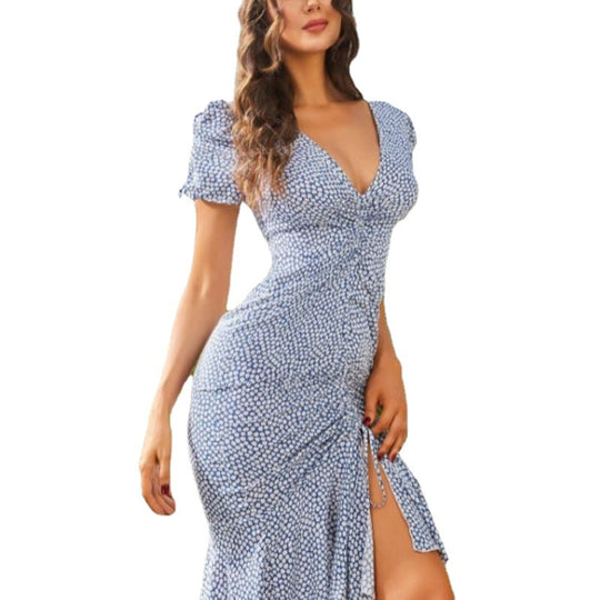 Damen Wickelkleid mit tiefem V-Ausschnitt und Raffungselementen Heidi-Mode
