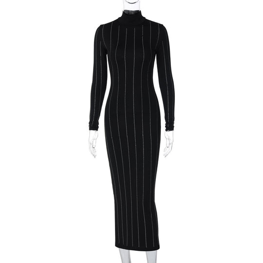 Damen Langarm Maxikleid mit elegantem Streifenmuster und figurbetontem Schnitt Heidi-Mode