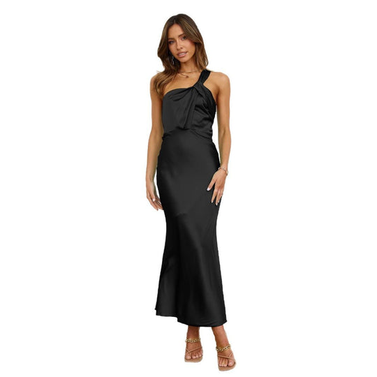 Damen elegantes Maxikleid mit einer Schulter und Knotendetail Heidi-Mode
