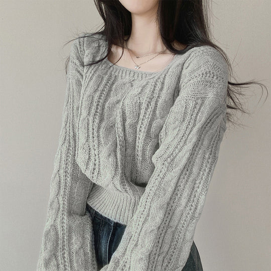 Damen modischer Strickpullover mit Kabelmuster und weitem Schnitt Heidi-Mode