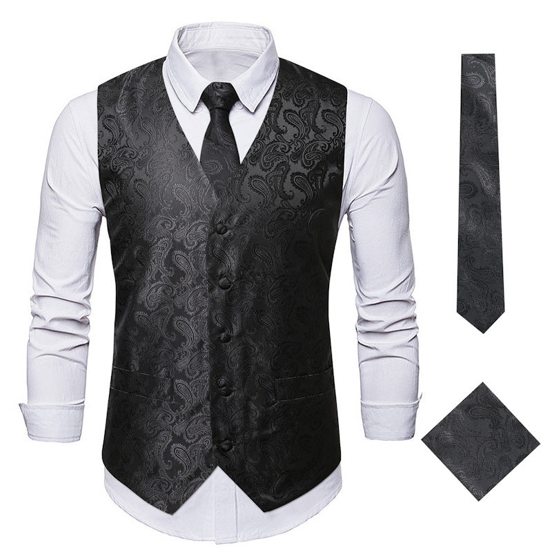 Herren elegante Anzugweste mit eleganten Paisley-Muster und passendem Zubehör Heidi-Mode