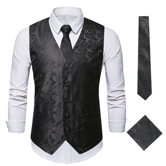 Herren elegante Anzugweste mit eleganten Paisley-Muster und passendem Zubehör Heidi-Mode