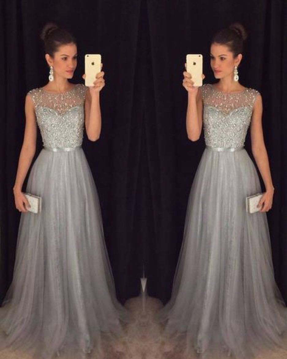 Heidi-Mode | Herz-Ausschnitt Maxi Ombre Grau Kleid mit Schaufel-Bodice