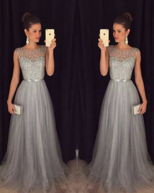 Heidi-Mode | Herz-Ausschnitt Maxi Ombre Grau Kleid mit Schaufel-Bodice