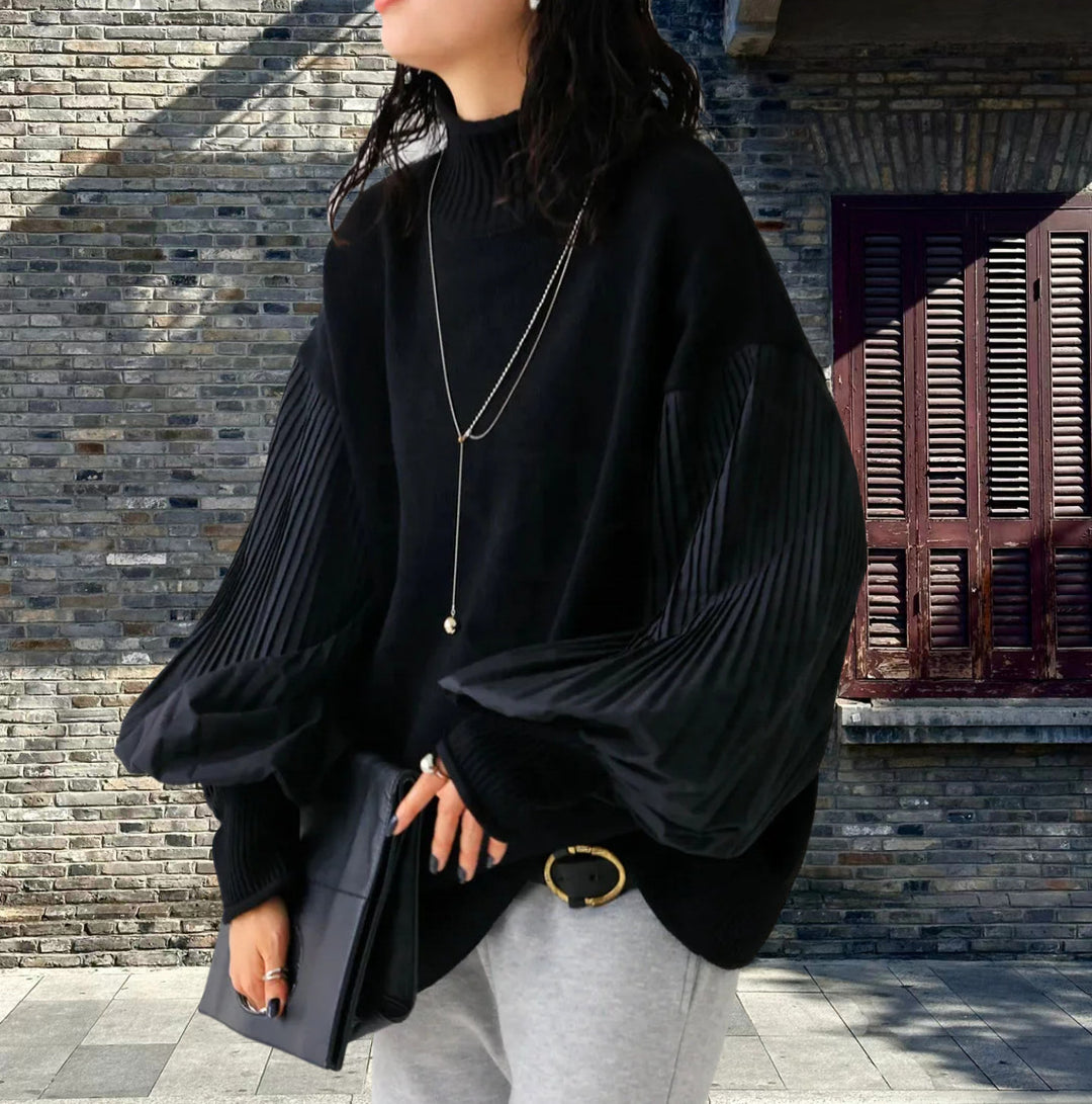 Damen Oversized Pullover mit strukturierten Puffärmeln Heidi-Mode