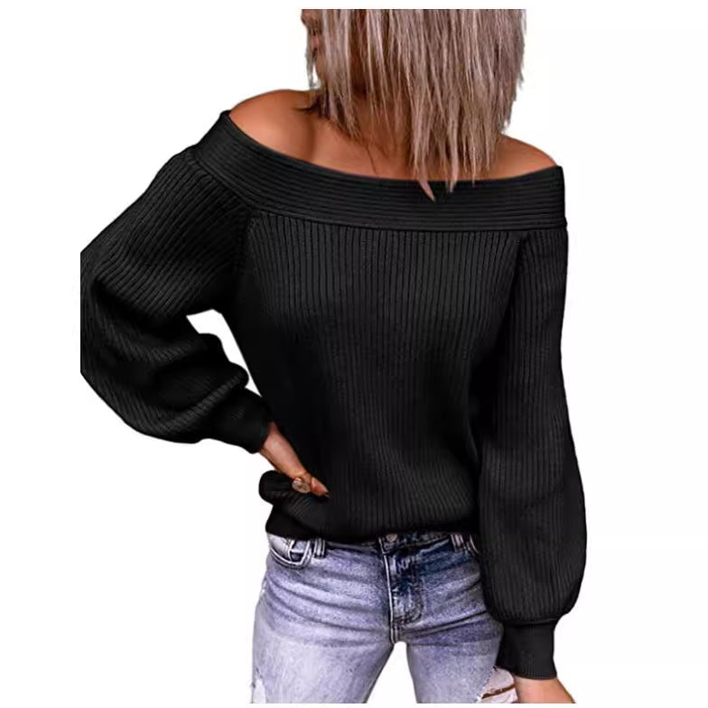 Damen Off-Shoulder Pullover mit voluminösen Ärmeln Heidi-Mode