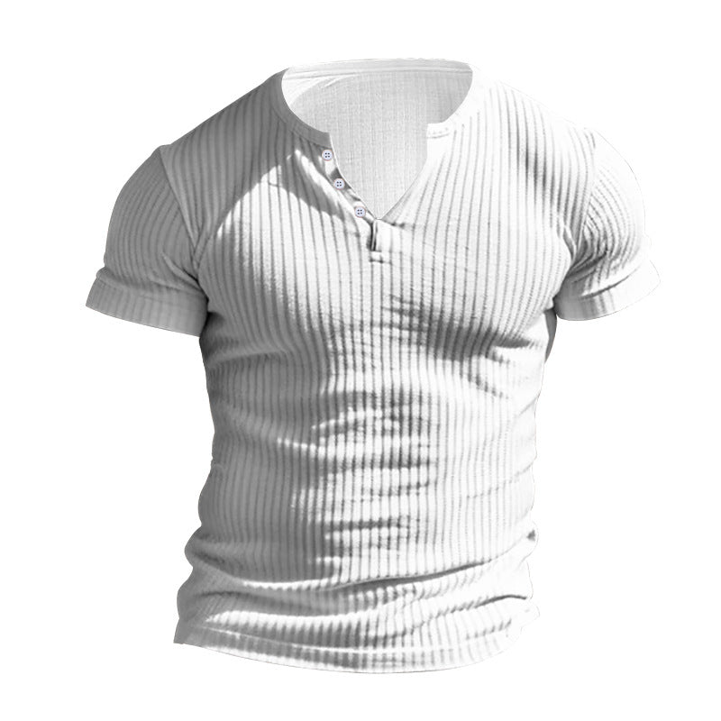 Herren elegantes Kurzarmshirt mit strukturiertem Rippdesign und Knopfleiste Heidi-Mode