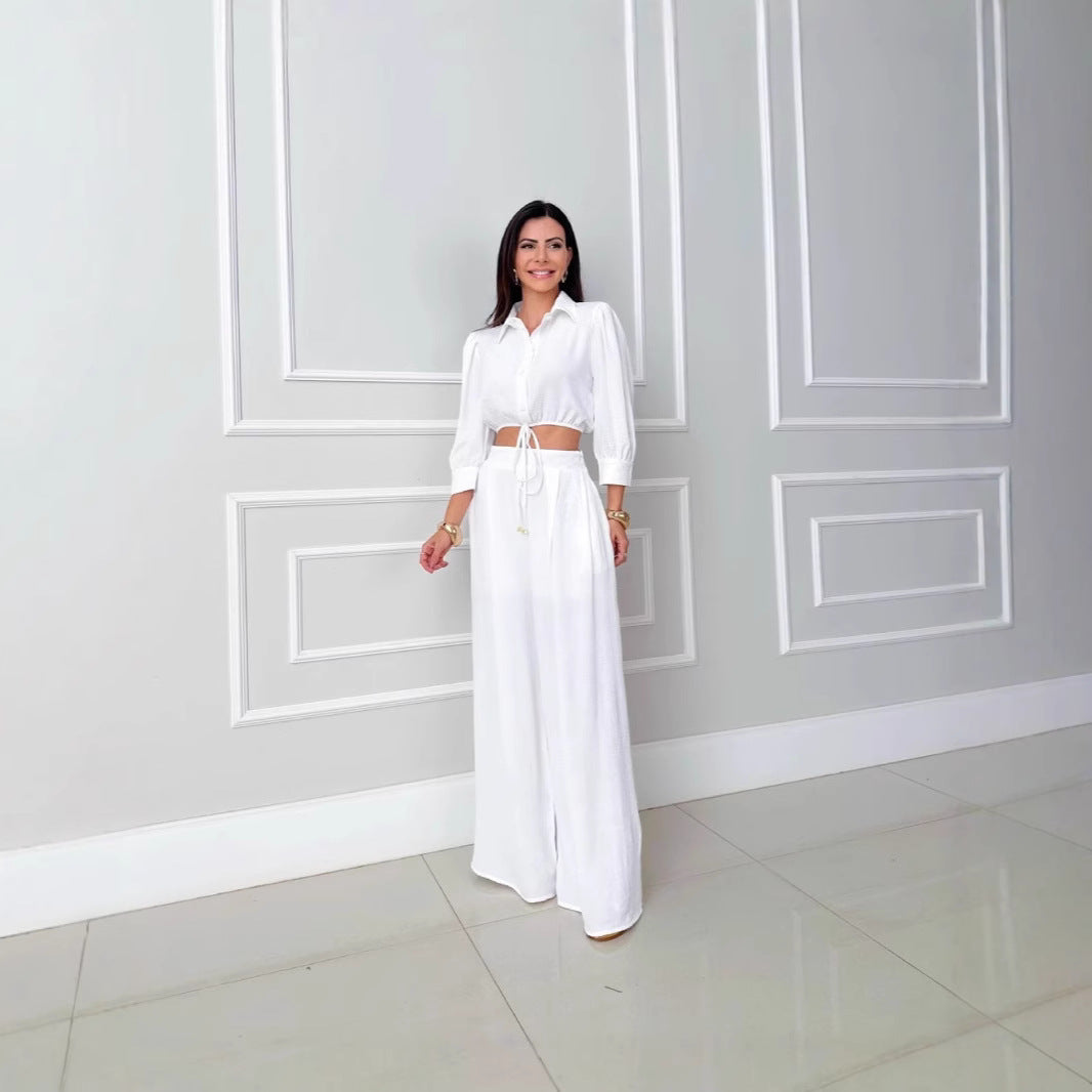 Heidi-Mode | Top Hohe Taillierte Weitbeinige Hose Zweiteiliges Set
