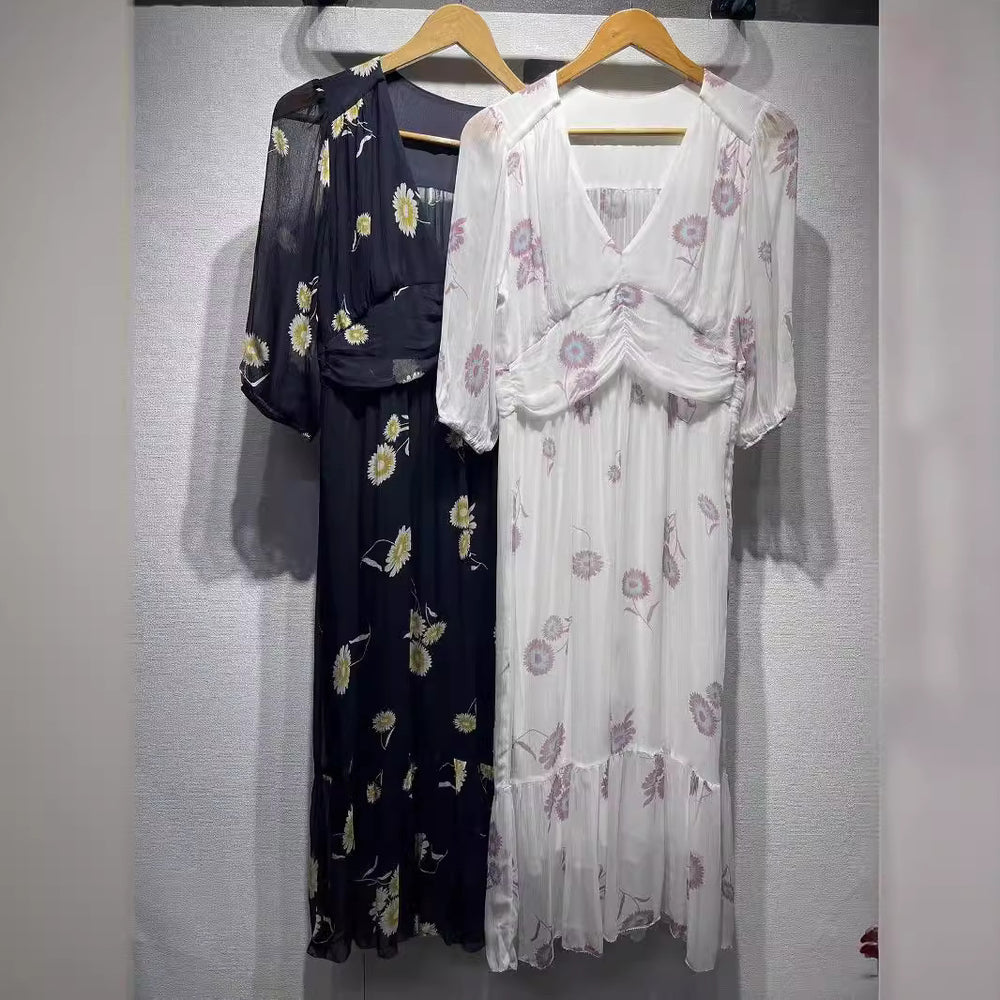Damen Chiffon Kleid mit floralem Musterdruck und voluminösen Ärmeln Heidi-Mode