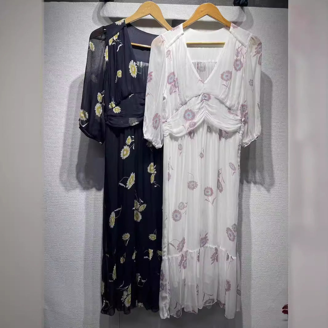 Damen Chiffon Kleid mit floralem Musterdruck und voluminösen Ärmeln Heidi-Mode