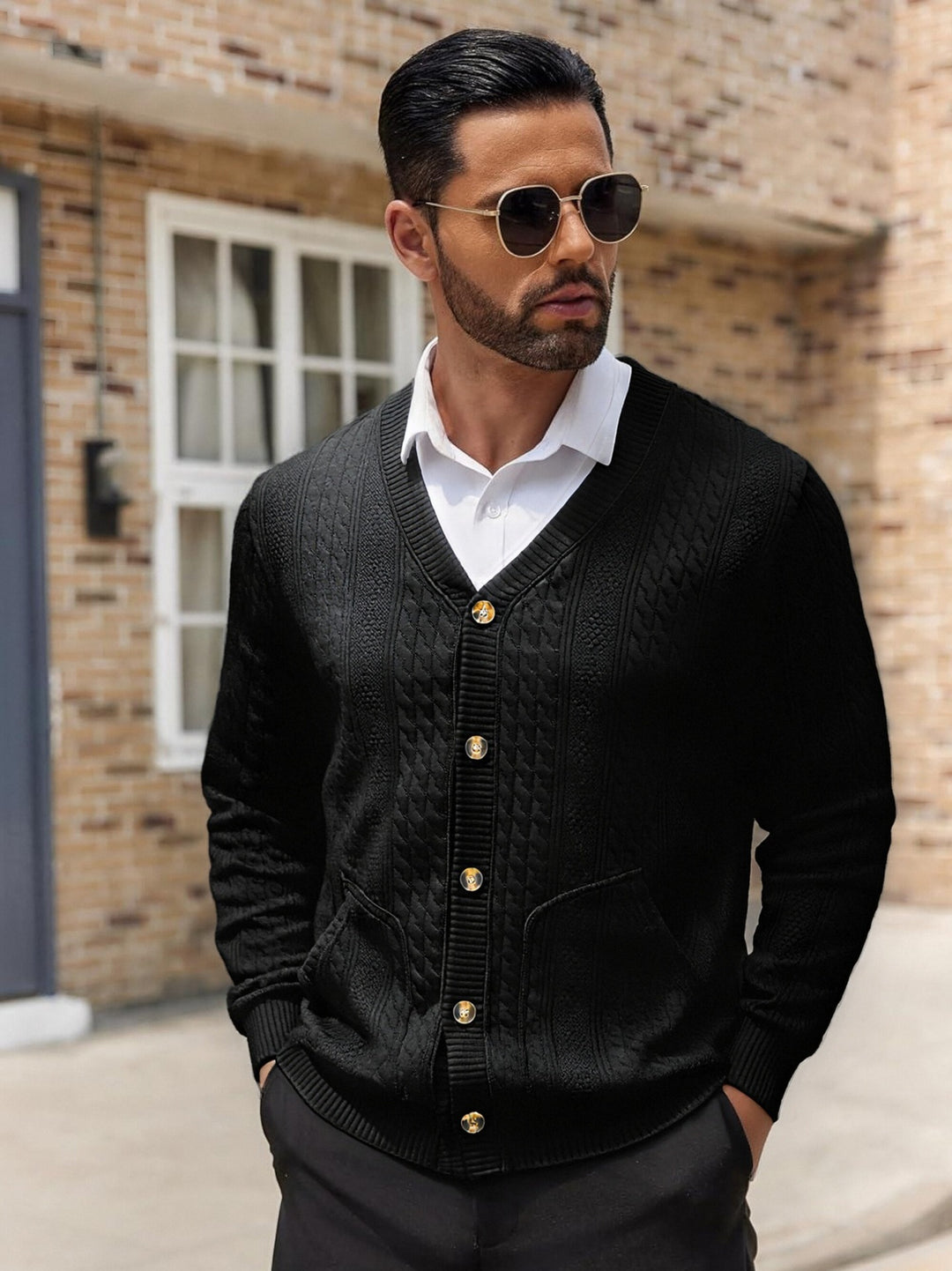 Herren Modischer Strickcardigan mit praktischen Taschen und einzigartiger Textur Heidi-Mode