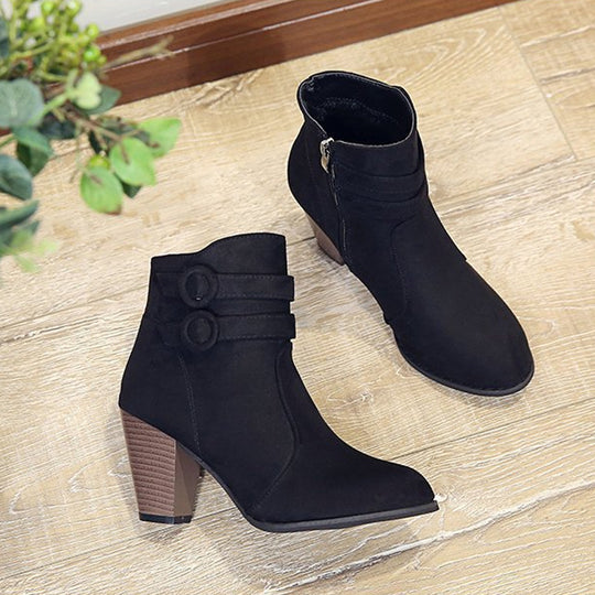 Damen Elegante Ankle Boots mit modischer Knopfdekoration und komfortablem Blockabsatz Heidi-Mode