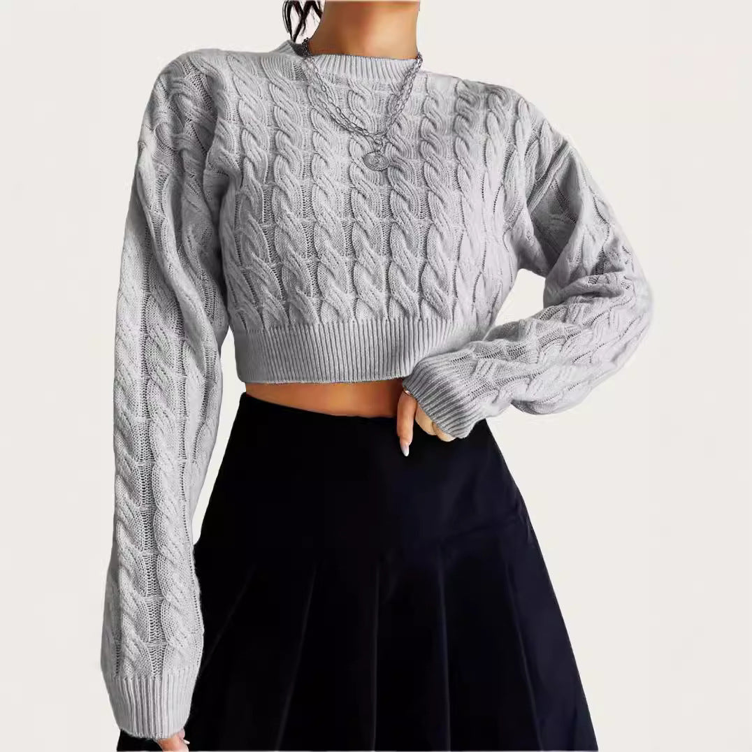 Damen kuscheliger Cropped Pullover mit Zopfmuster Heidi-Mode