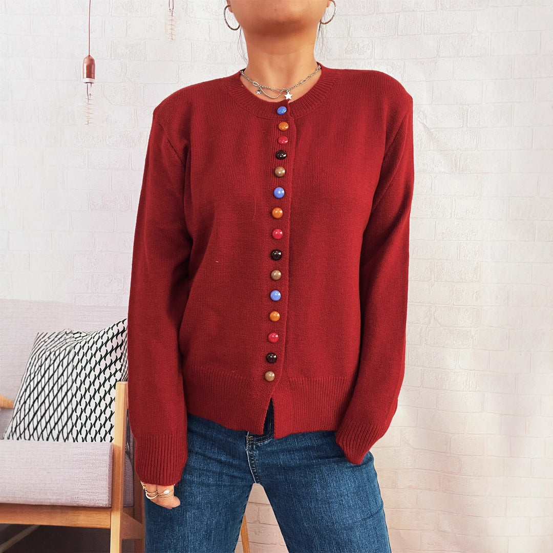 Damen stilvolle Strickjacke mit bunten Knöpfen Heidi-Mode