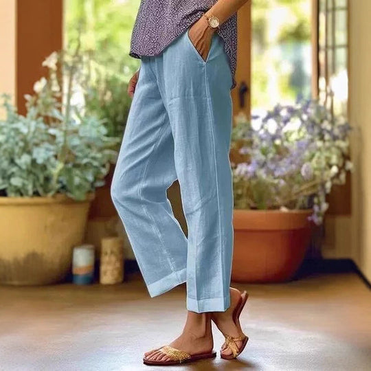 Damen Leinenhose mit weitem Schnitt und praktischen Taschen Heidi-Mode