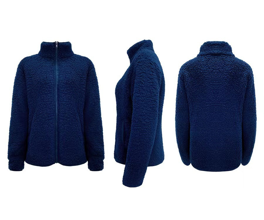 Damen Fleecejacke mit hohem Kragen und seitlichen Reißverschlusstaschen Heidi-Mode